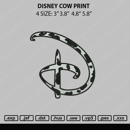 Disney Cow Print Embroidery File 4 sizes