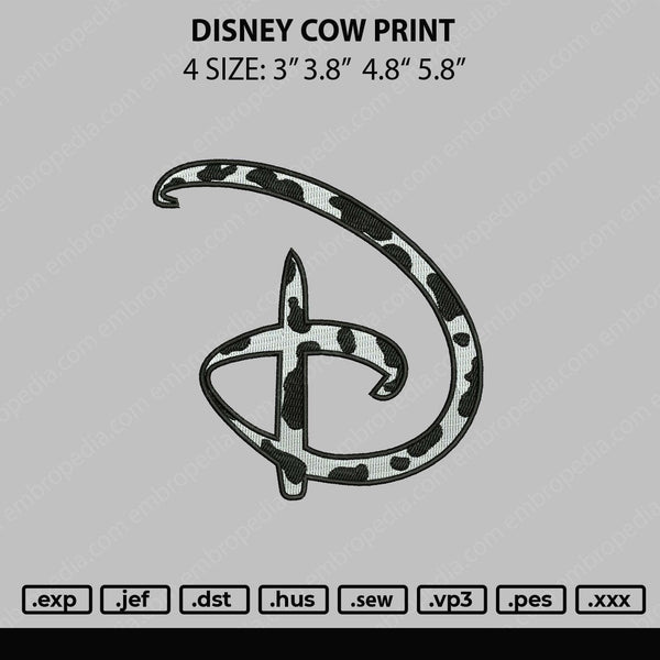Disney Cow Print Embroidery File 4 sizes