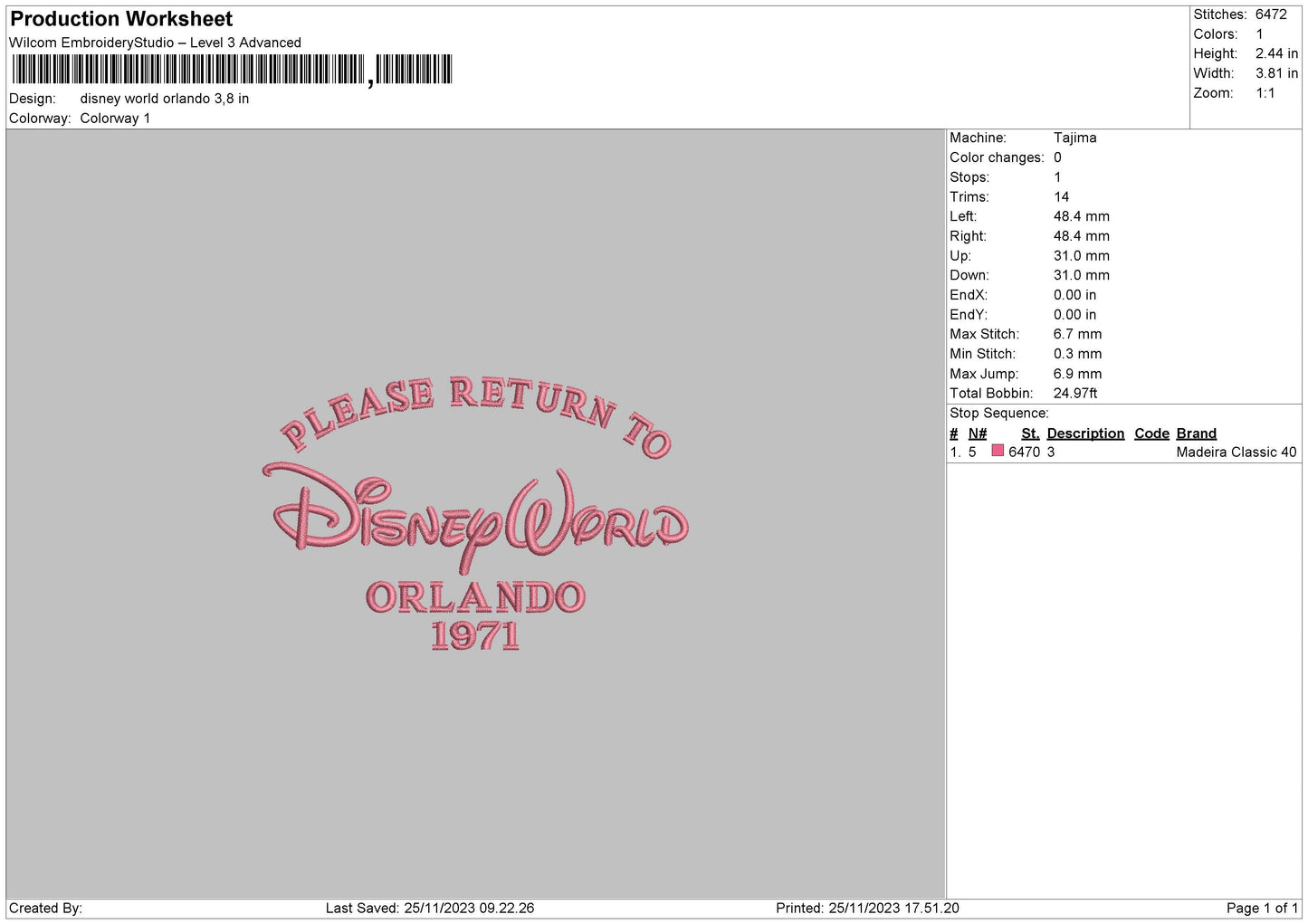 Orland World Embroidery File 6 sizes