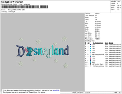 Disneyland Blue Stitch Embroidery File 8 size