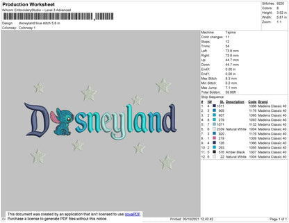 Disneyland Blue Stitch Embroidery File 8 size