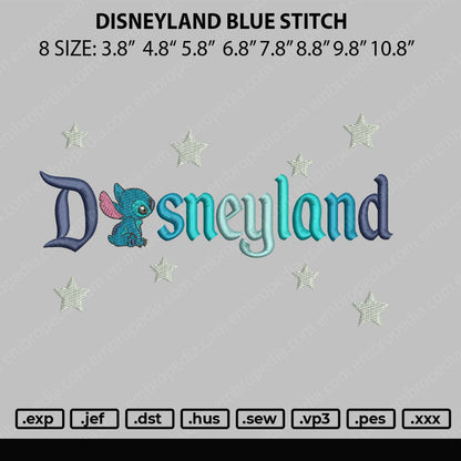 Disneyland Blue Stitch Embroidery File 8 size