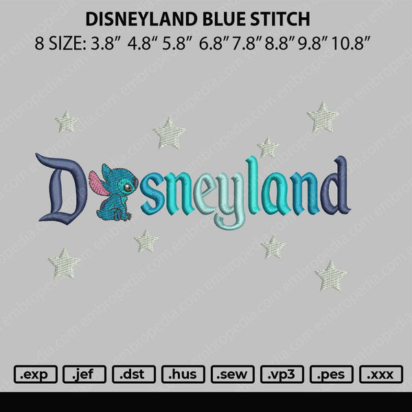 Disneyland Blue Stitch Embroidery File 8 size