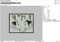 D Luffy Bw Rectangle Embroidery File 6 sizes