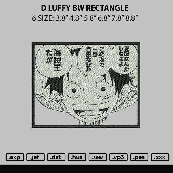 D Luffy Bw Rectangle Embroidery File 6 sizes