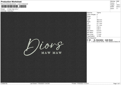 D Mawmaw Embroidery File 6 Sizes