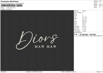 D Mawmaw Embroidery File 6 Sizes