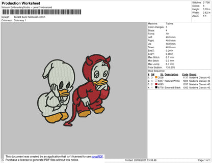 Donald Duck Halloween Embroidery File 4 size