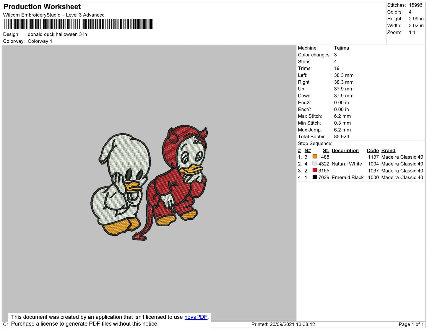 Donald Duck Halloween Embroidery File 4 size