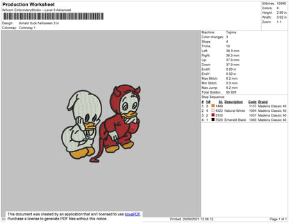 Donald Duck Halloween Embroidery File 4 size