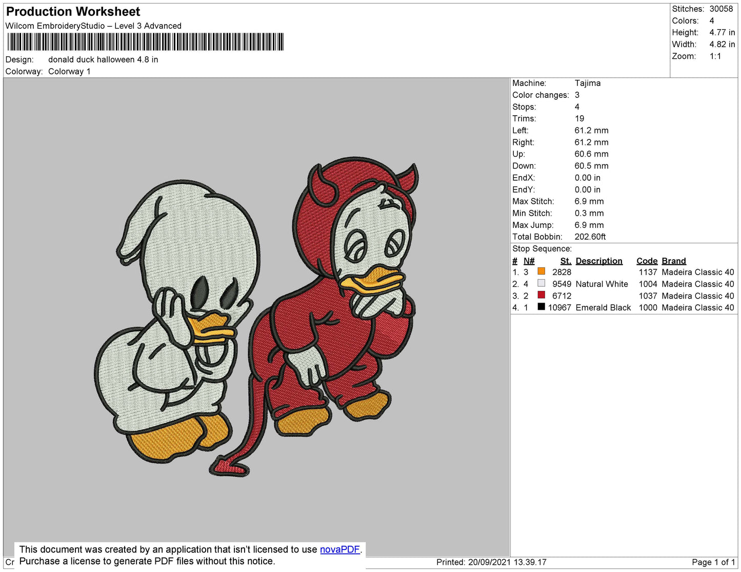 Donald Duck Halloween Embroidery File 4 size