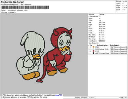 Donald Duck Halloween Embroidery File 4 size