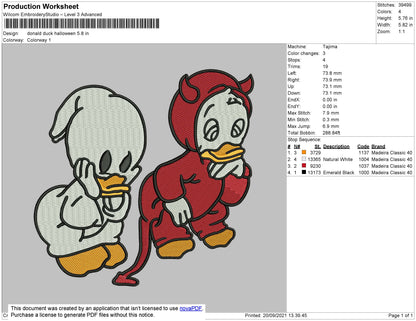 Donald Duck Halloween Embroidery File 4 size