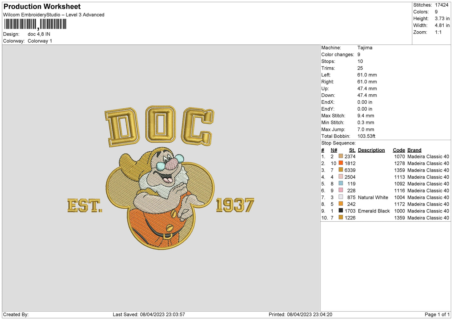 Doc Embroidery File 6 sizes