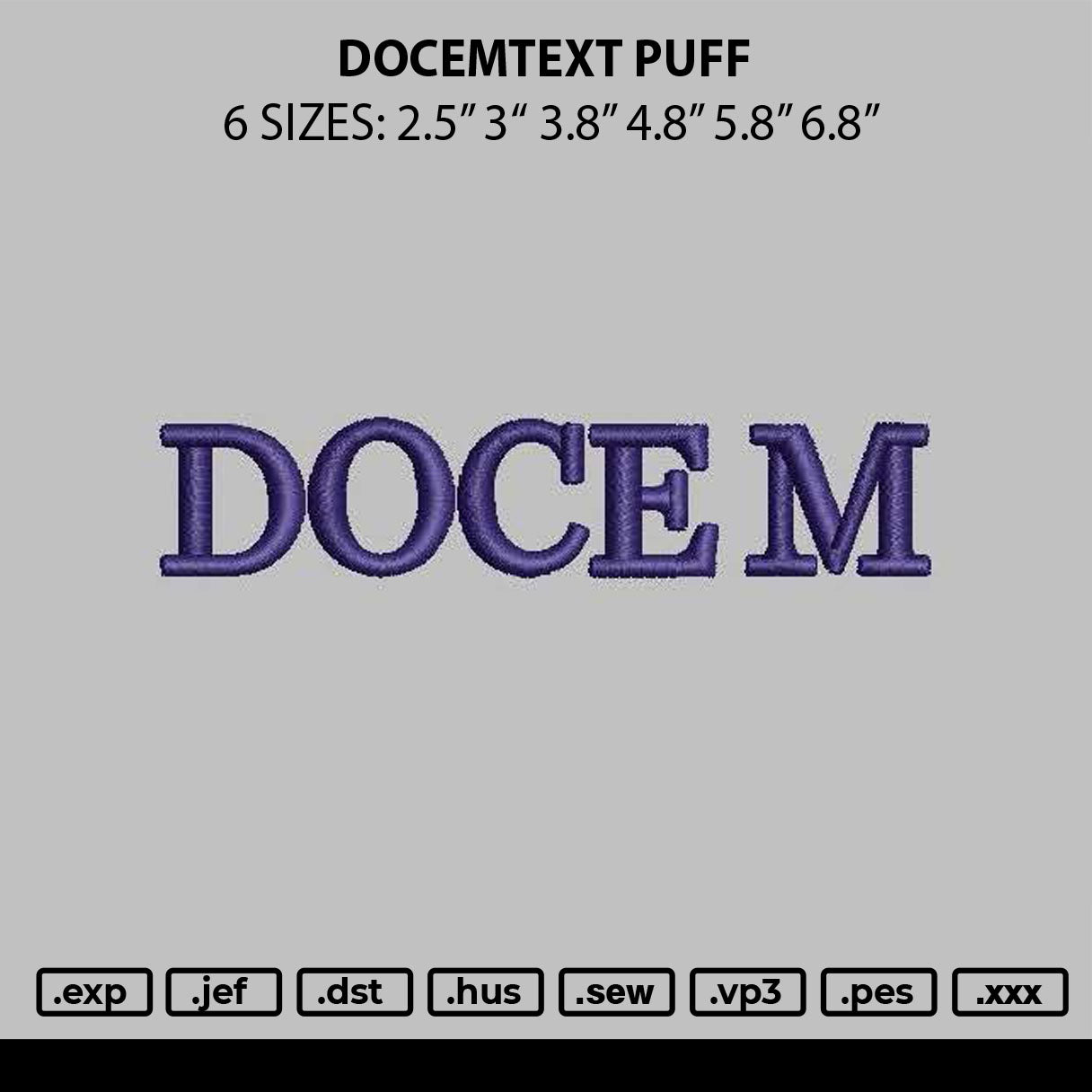 Docemtext Puff Embroidery File 6 sizes