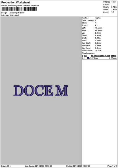 Docemtext Puff Embroidery File 6 sizes