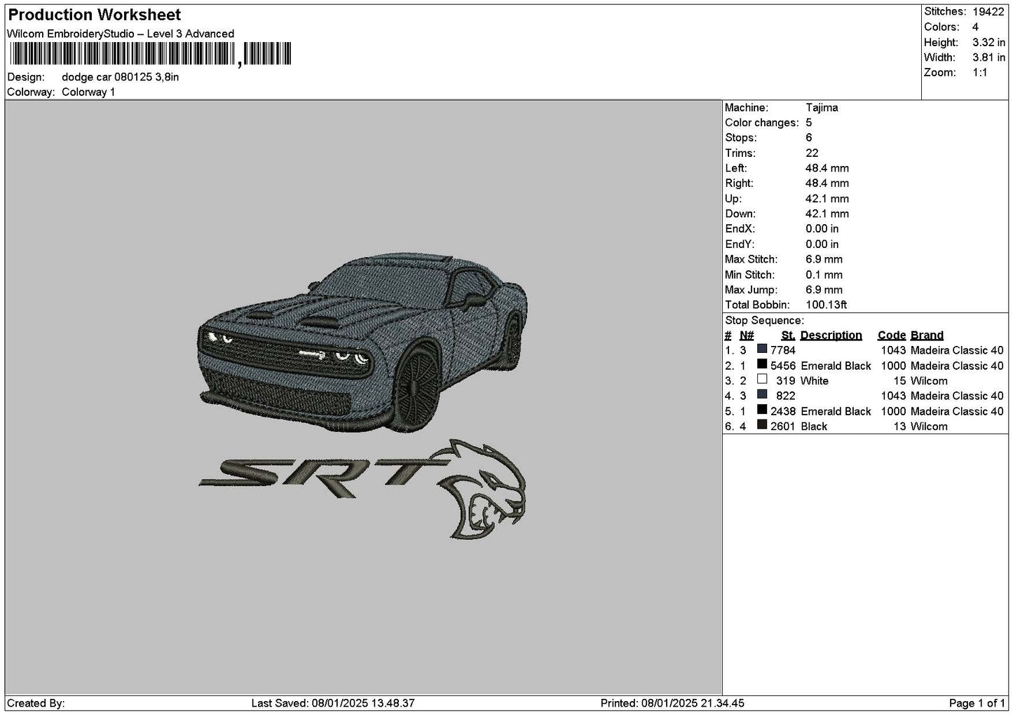 Black Car 0801 Embroidery File 6 sizes