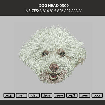 Dog Head 0309 Embroidery Machine Design File 6 sizes