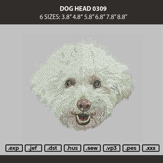 Dog Head 0309 Embroidery Machine Design File 6 sizes