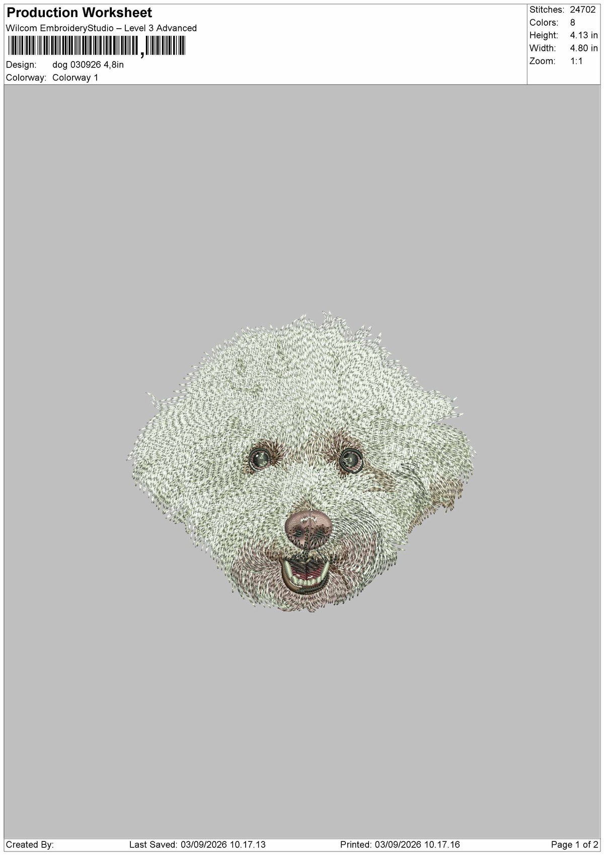 Dog Head 0309 Embroidery Machine Design File 6 sizes