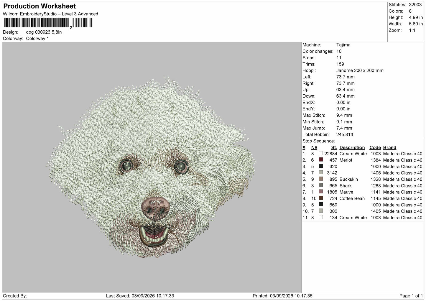 Dog Head 0309 Embroidery Machine Design File 6 sizes