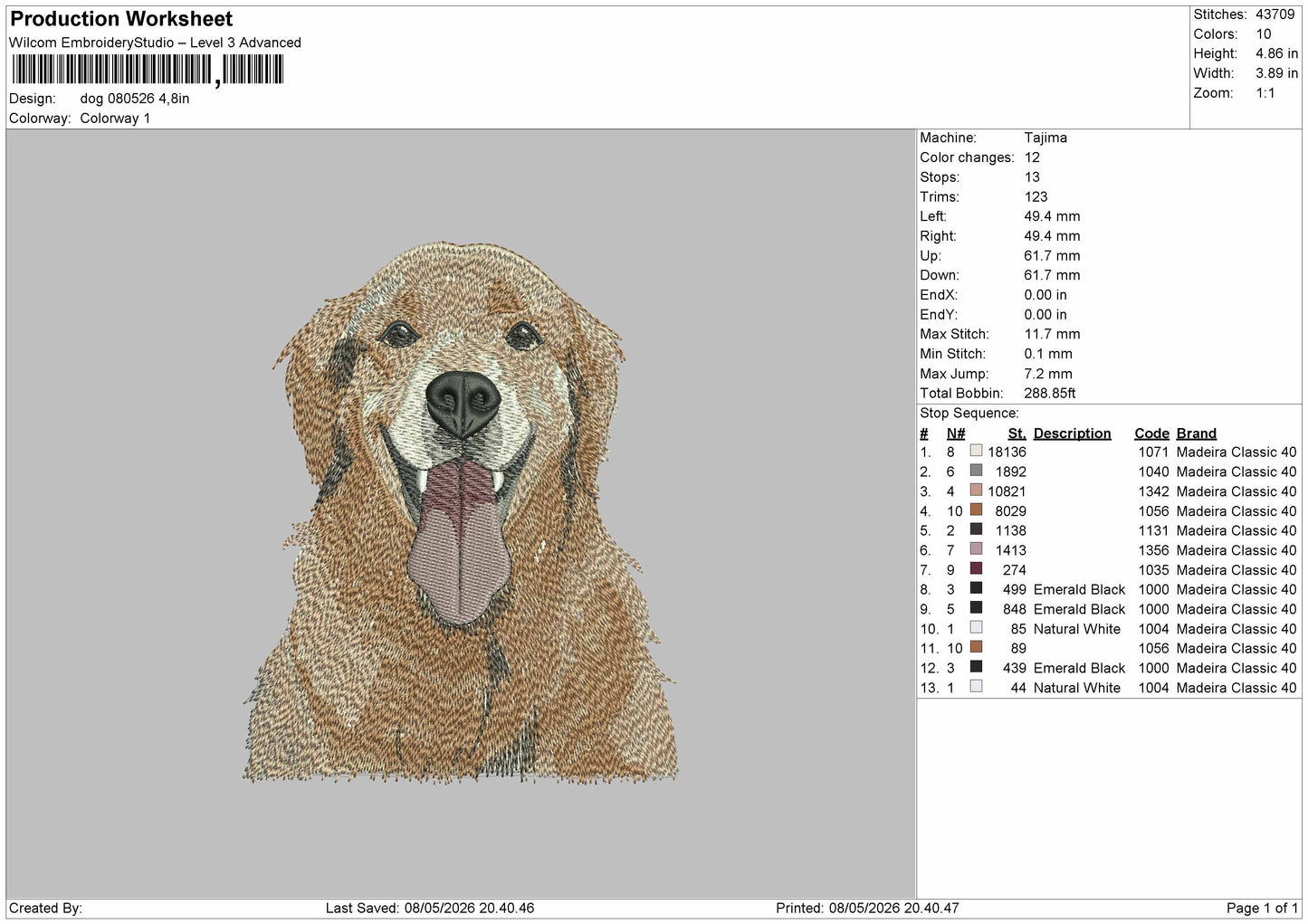 Dog 080526 Embroidery File 6 sizes