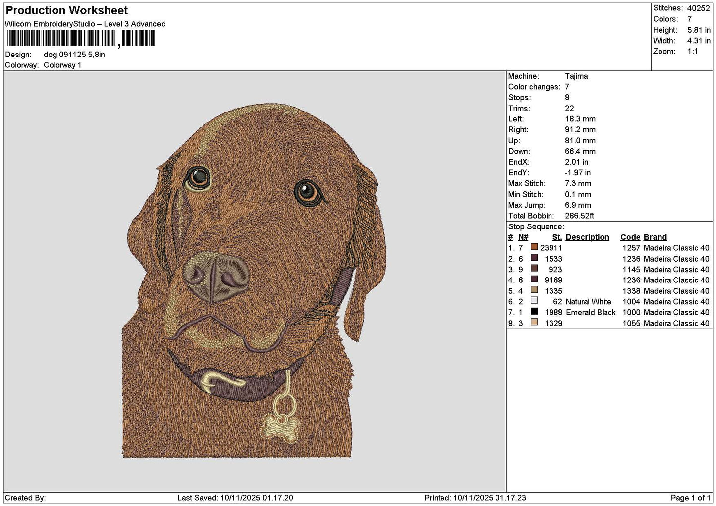 Dog 0911 Embroidery File 6 sizes
