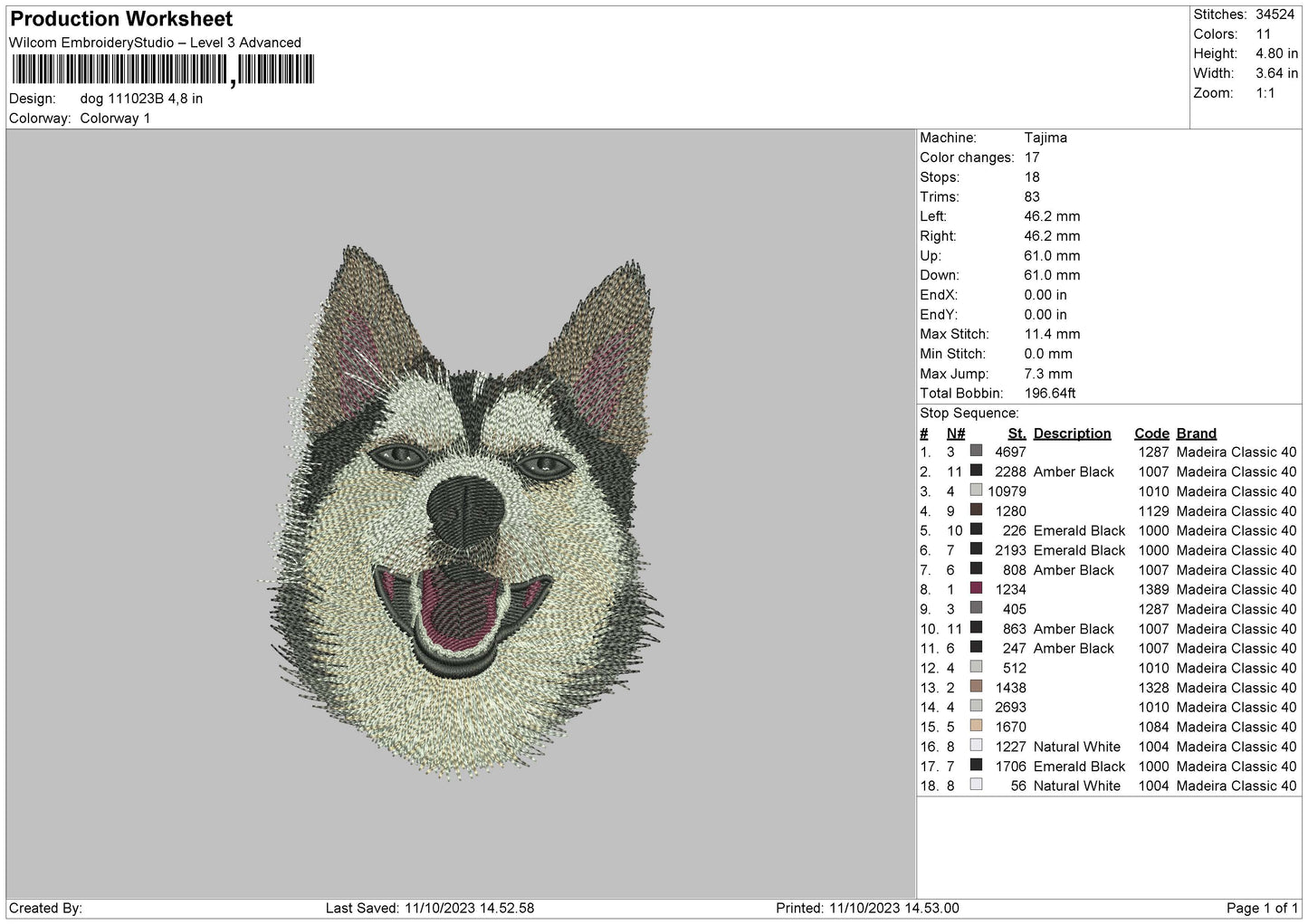 Dog 1023b Embroidery File 6 sizes