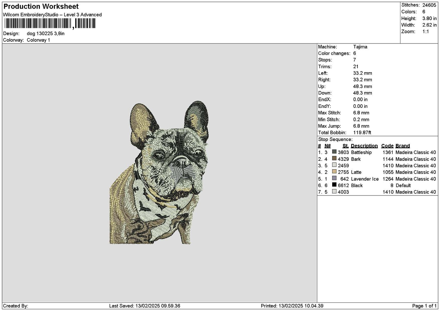 Dog 1302a Embroidery File 6 sizes