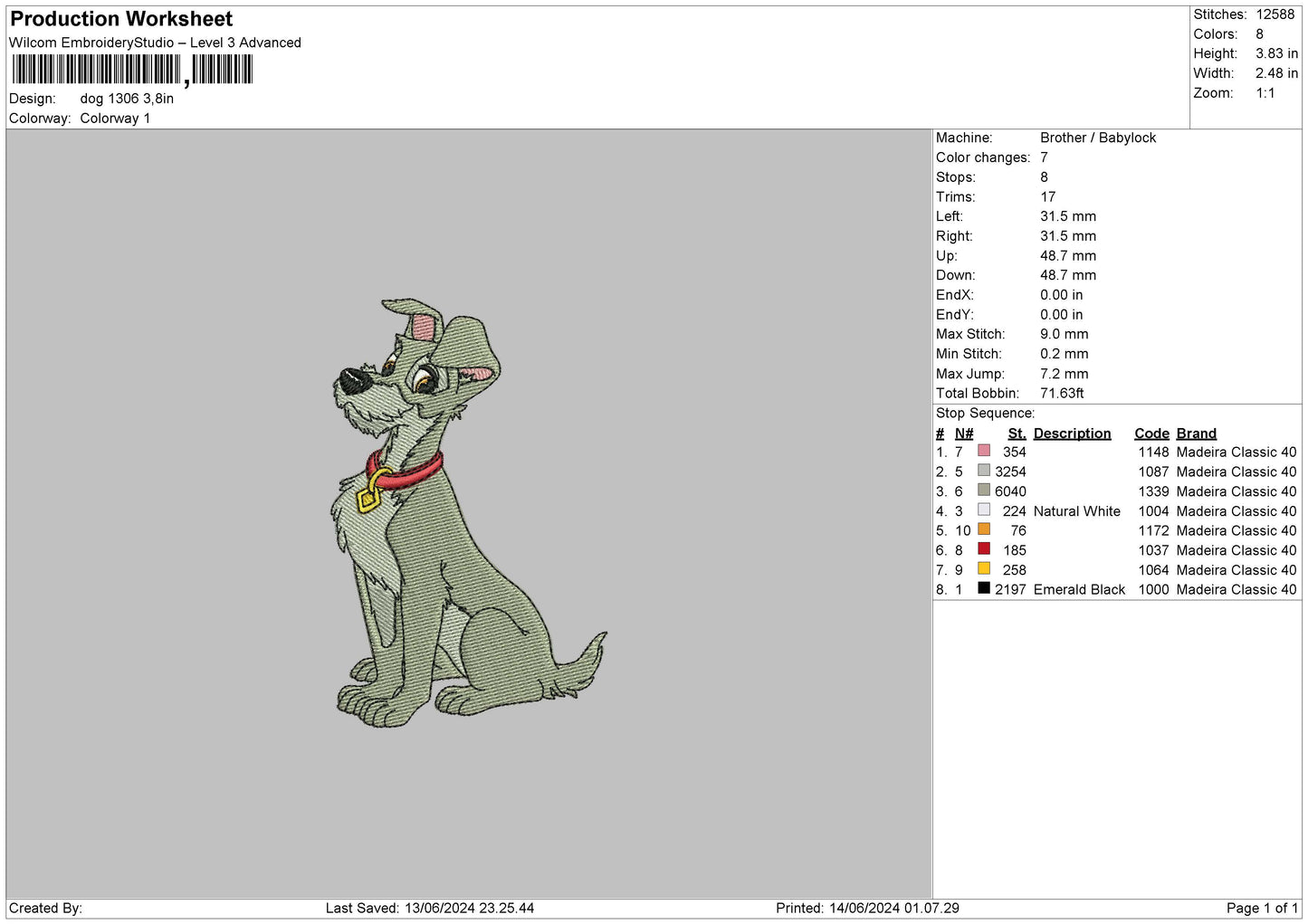 Dog 1306 Embroidery File 6 sizes