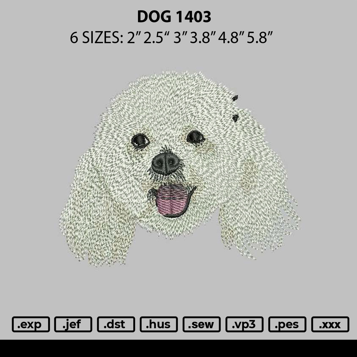 Dog 1403 Embroidery File 6 sizes