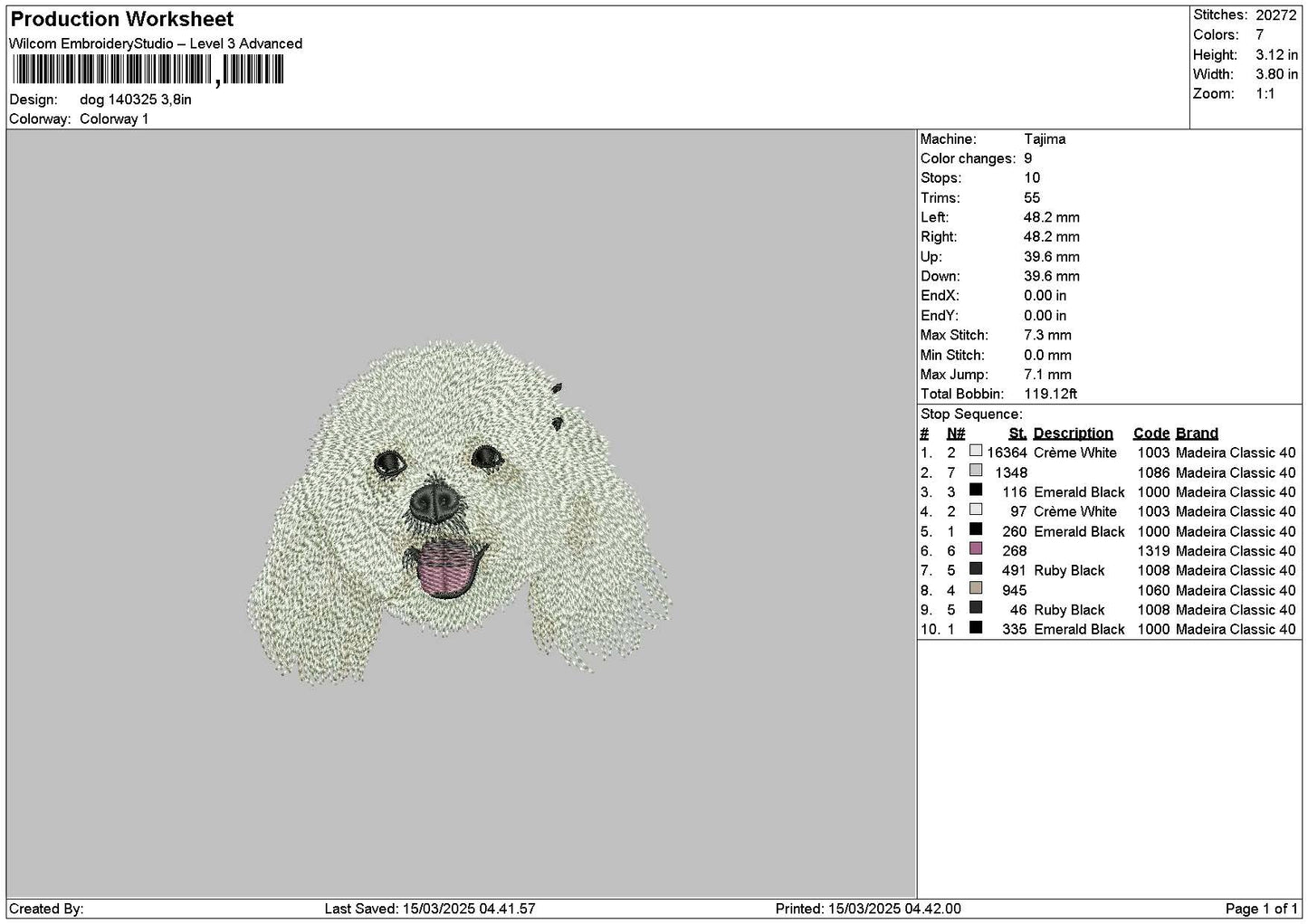 Dog 1403 Embroidery File 6 sizes