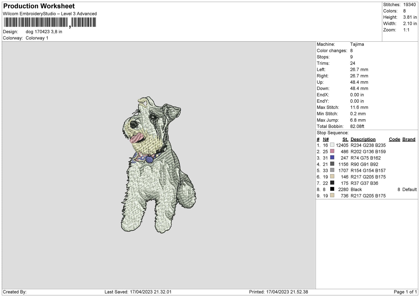 Dog 1704 Embroidery File 6 sizes