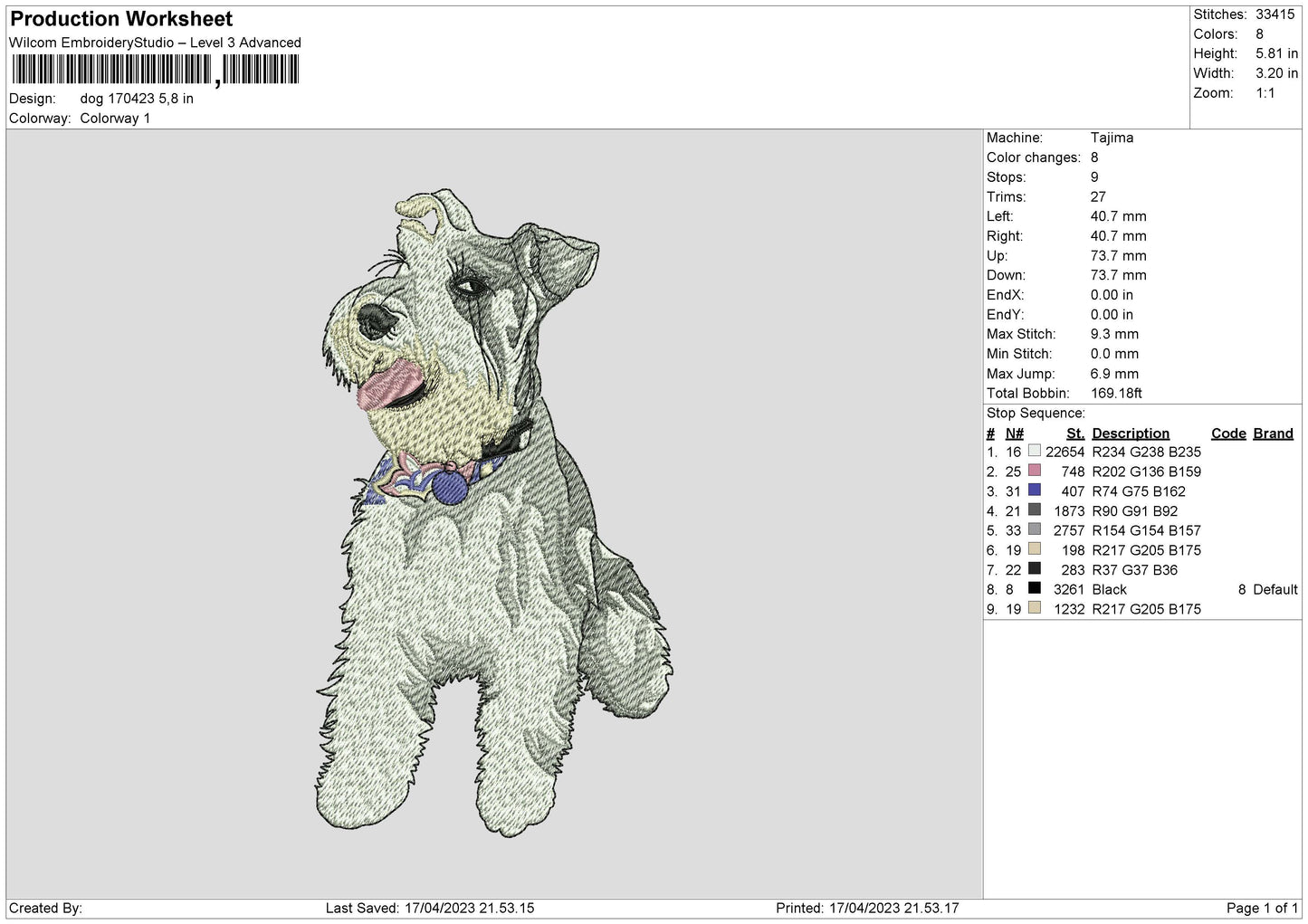 Dog 1704 Embroidery File 6 sizes