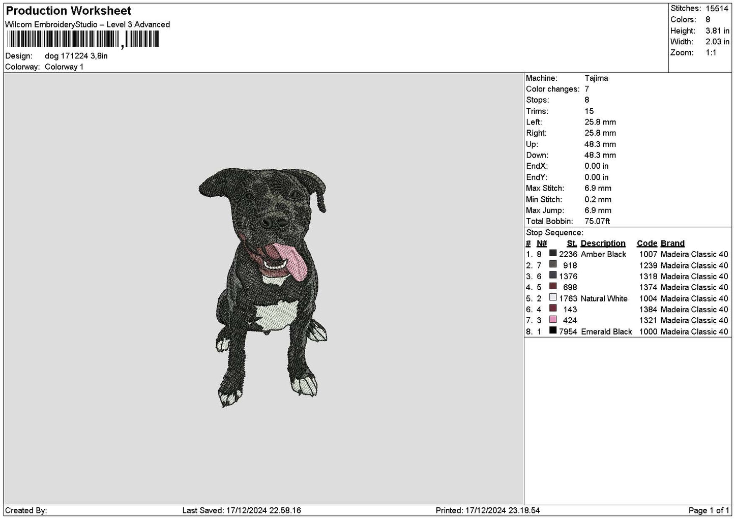 Dog 1712a Embroidery File 6 sizes
