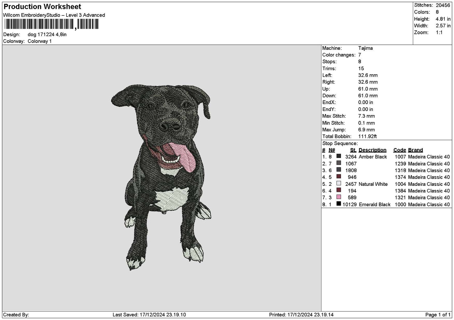 Dog 1712a Embroidery File 6 sizes