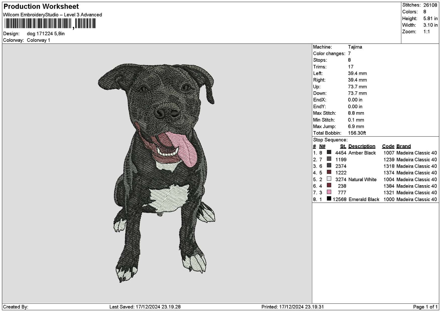 Dog 1712a Embroidery File 6 sizes