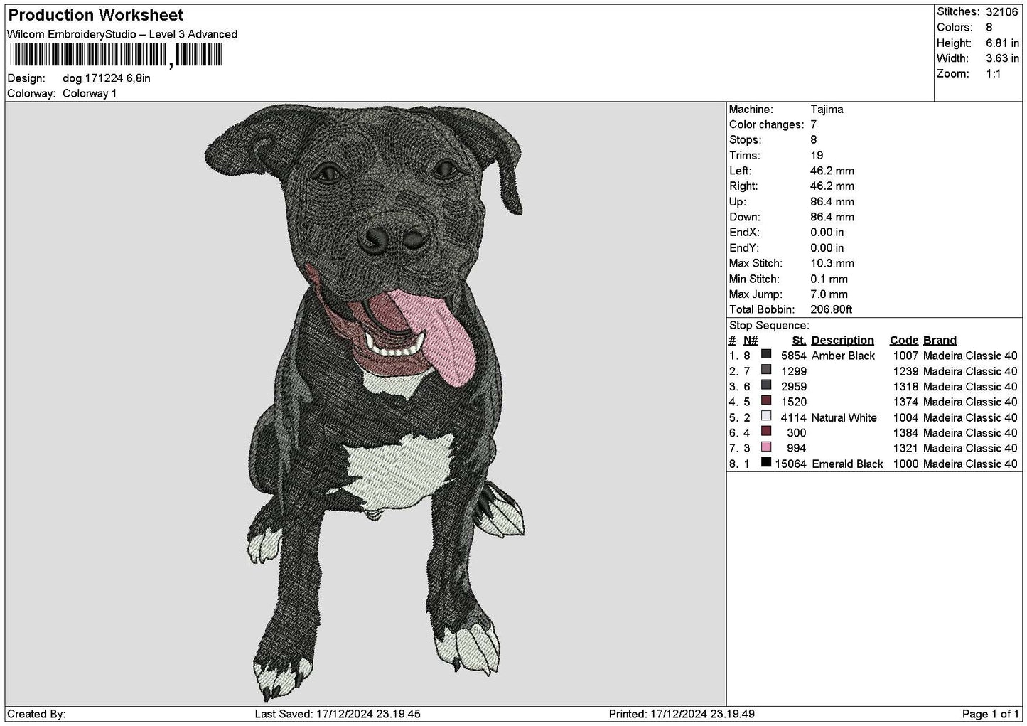 Dog 1712a Embroidery File 6 sizes