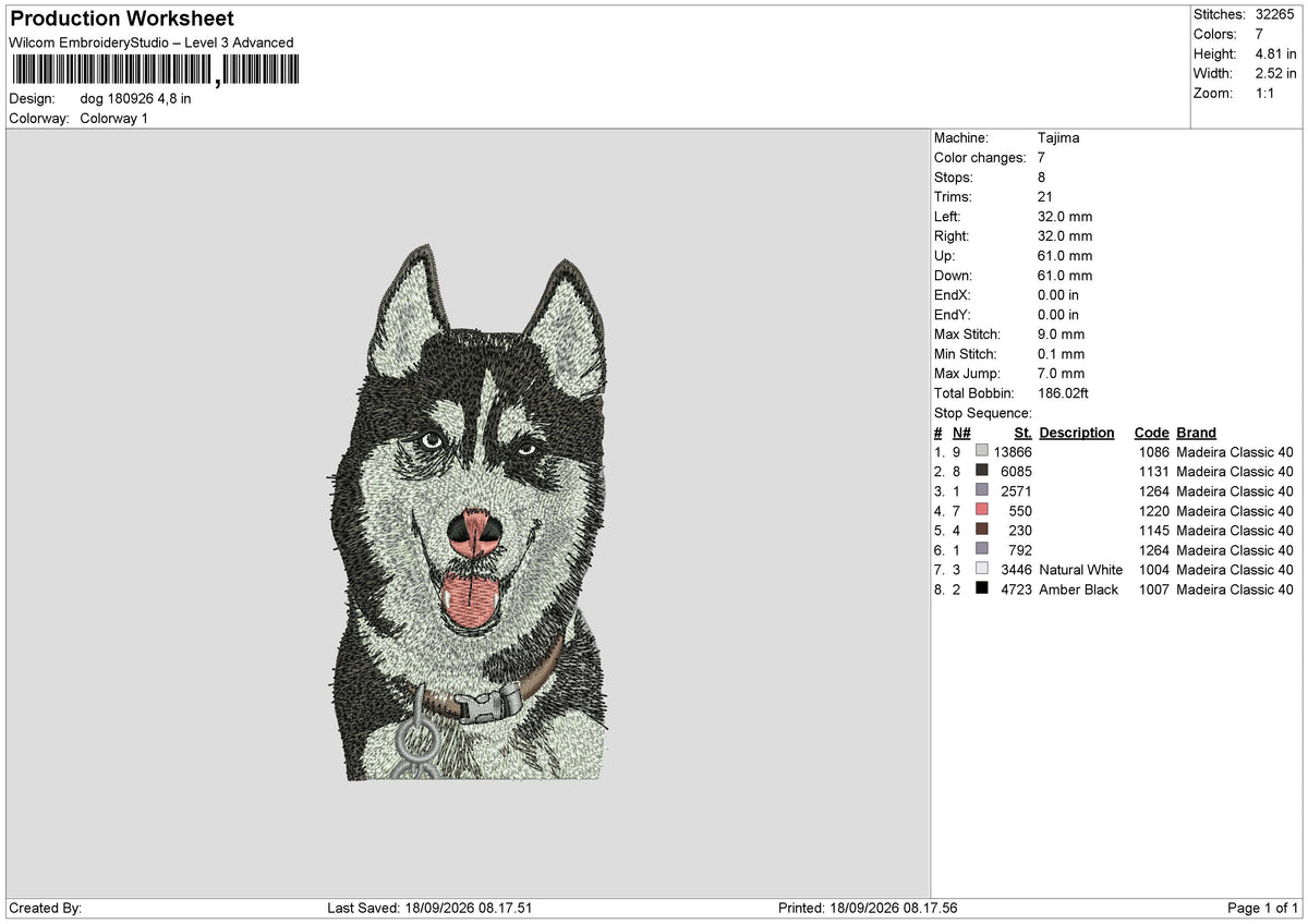 dog 180926 Embroidery Design Machine Files
