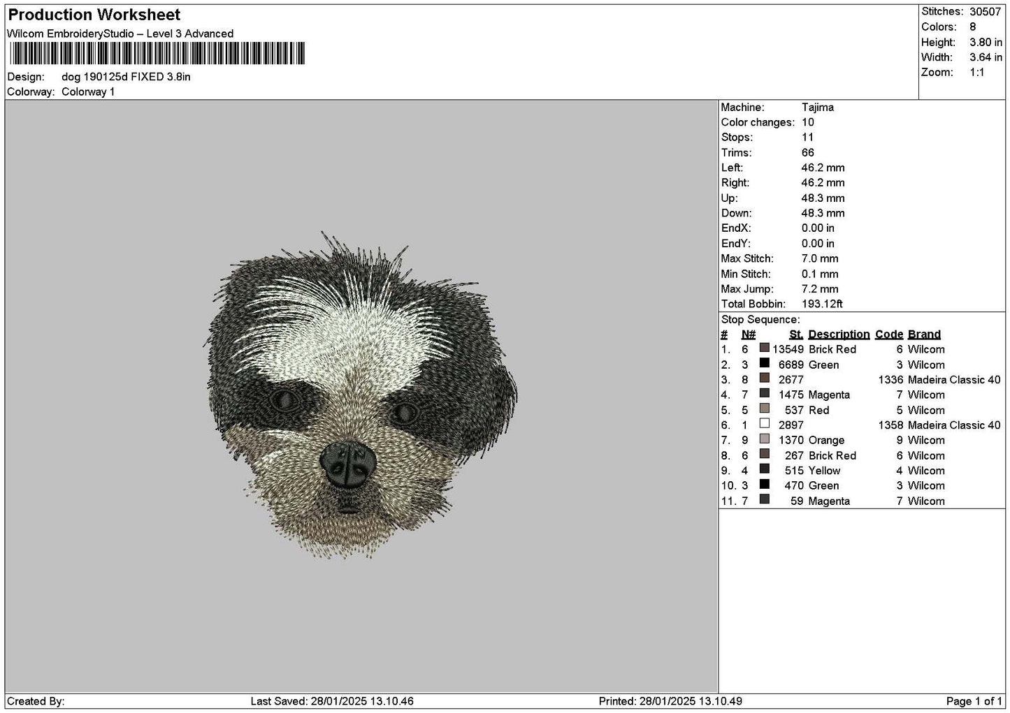 Dog 1901d Embroidery File 6 sizes
