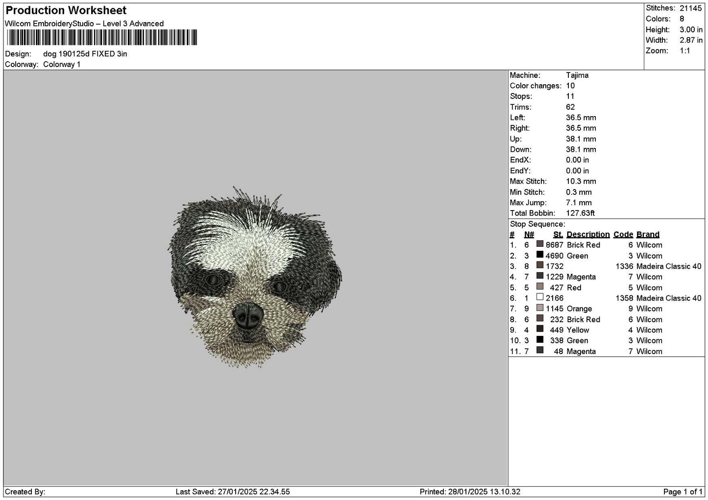 Dog 1901d Embroidery File 6 sizes