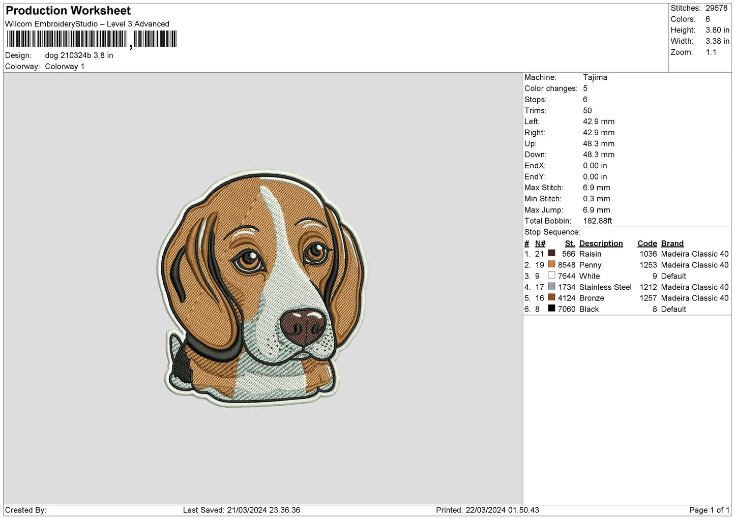 Dog 2103b Embroidery File 6 sizes