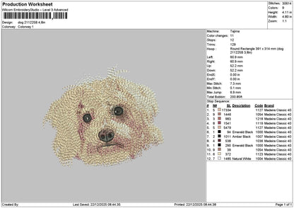 Dog Head 2112b Embroidery File 6 sizes
