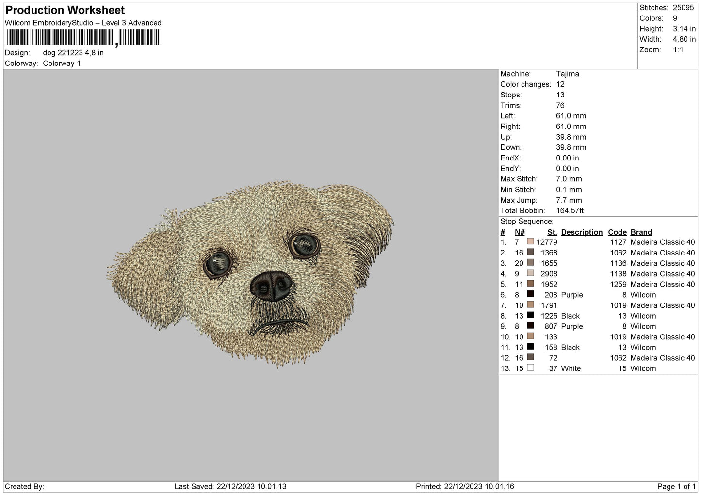 Dog 2212 Embroidery File 6 sizes