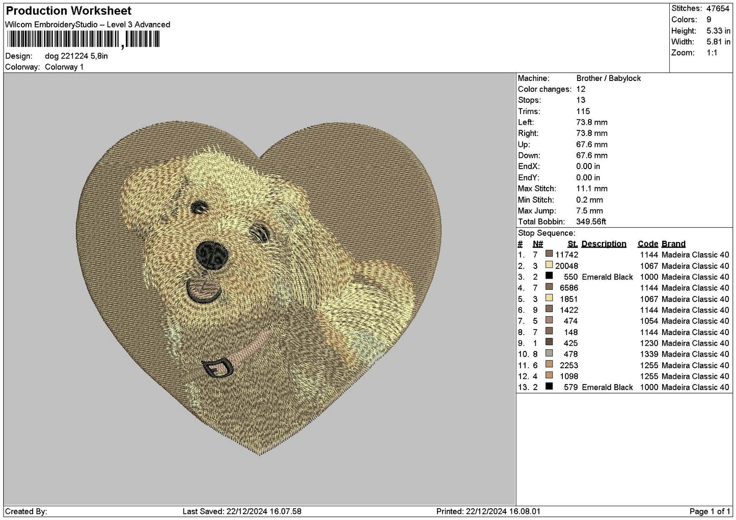 Dog 2212a Embroidery File 6 sizes