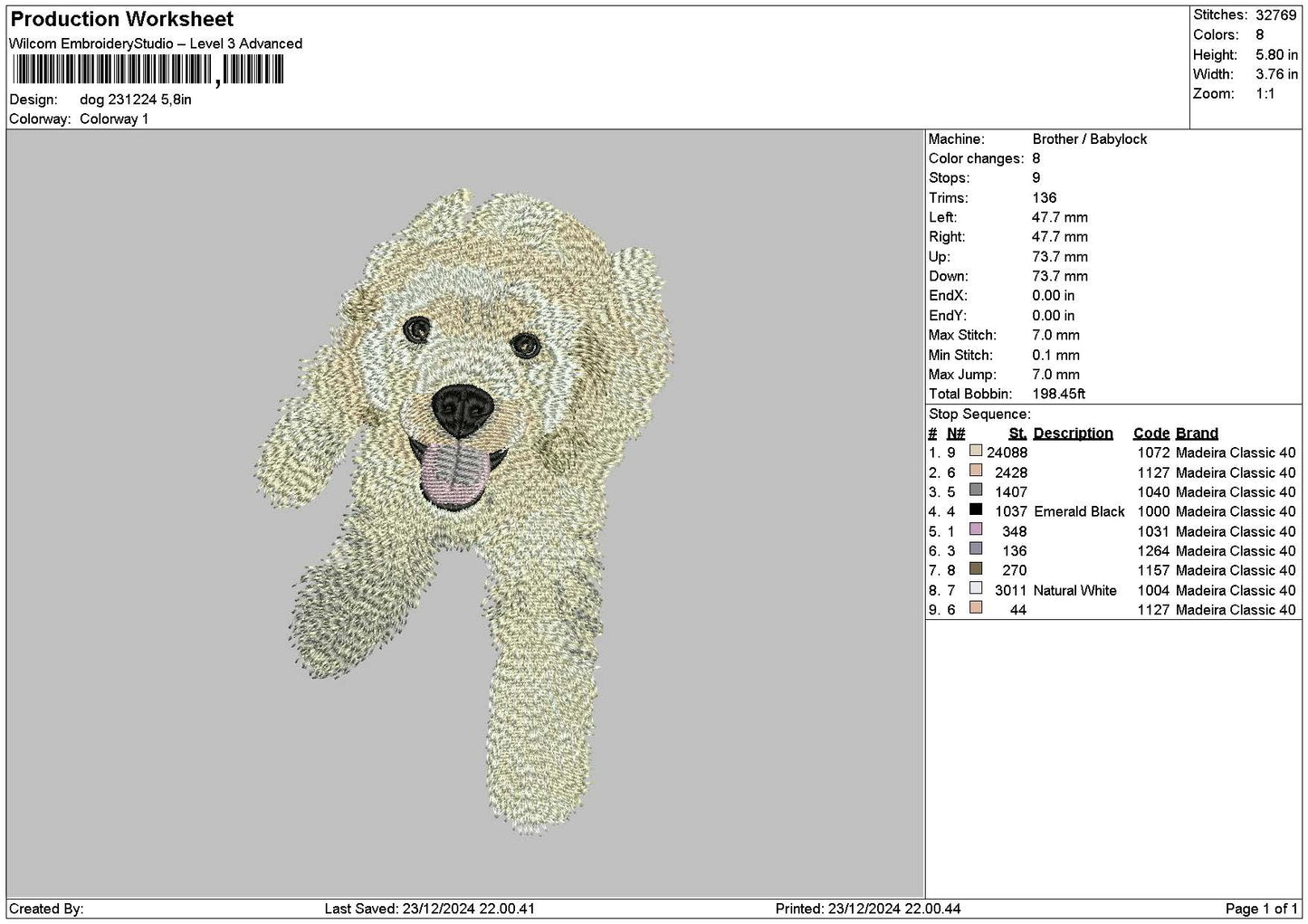 Dog 2312a Embroidery File 6 sizes