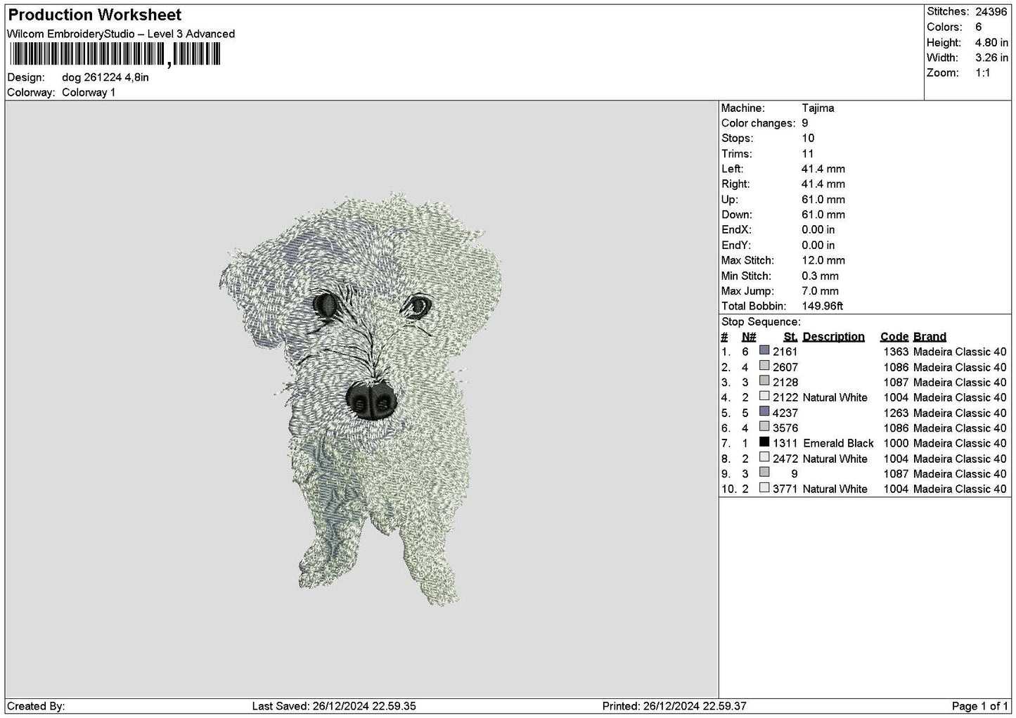 Dog 2612 Embroidery File 6 sizes