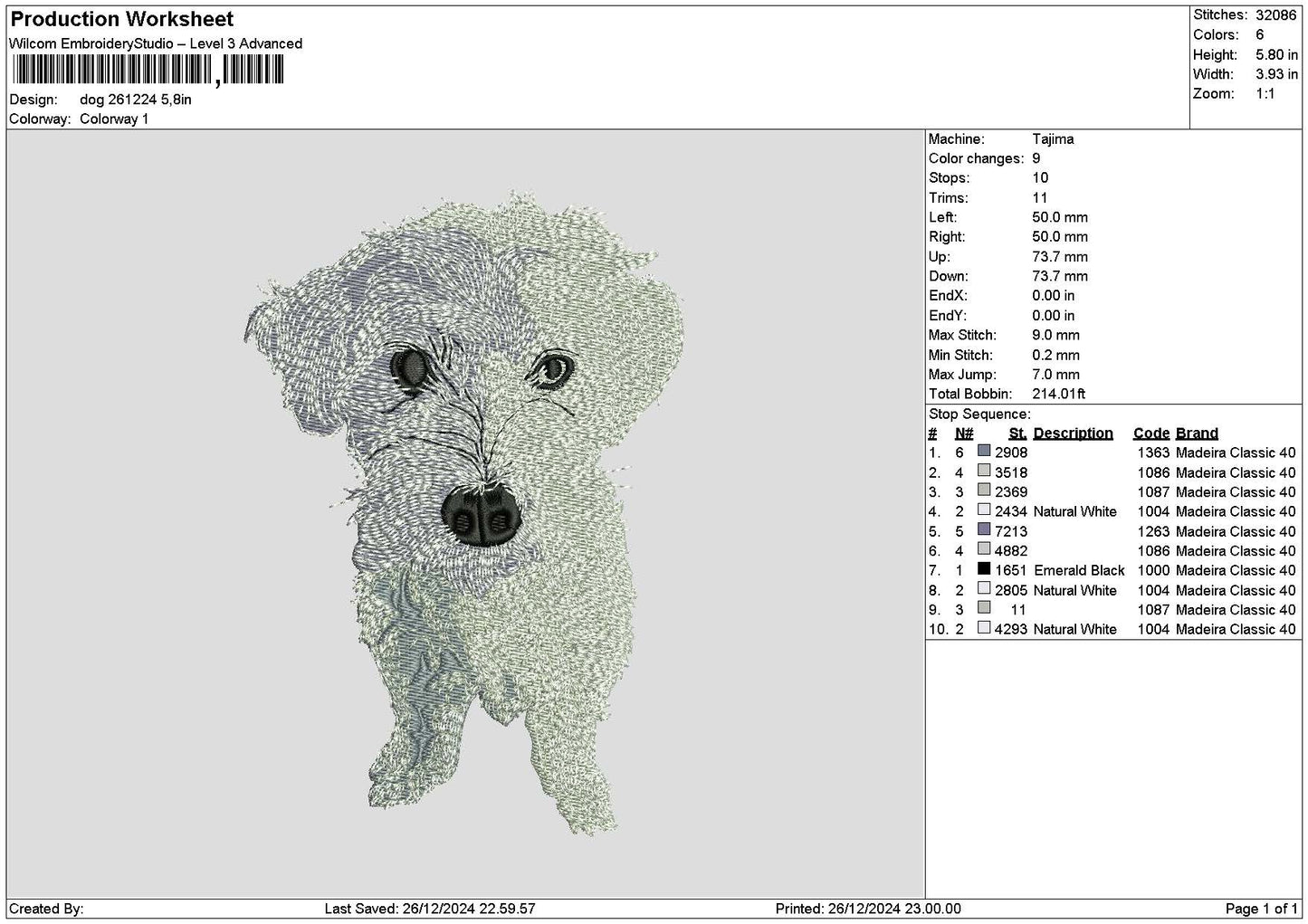 Dog 2612 Embroidery File 6 sizes