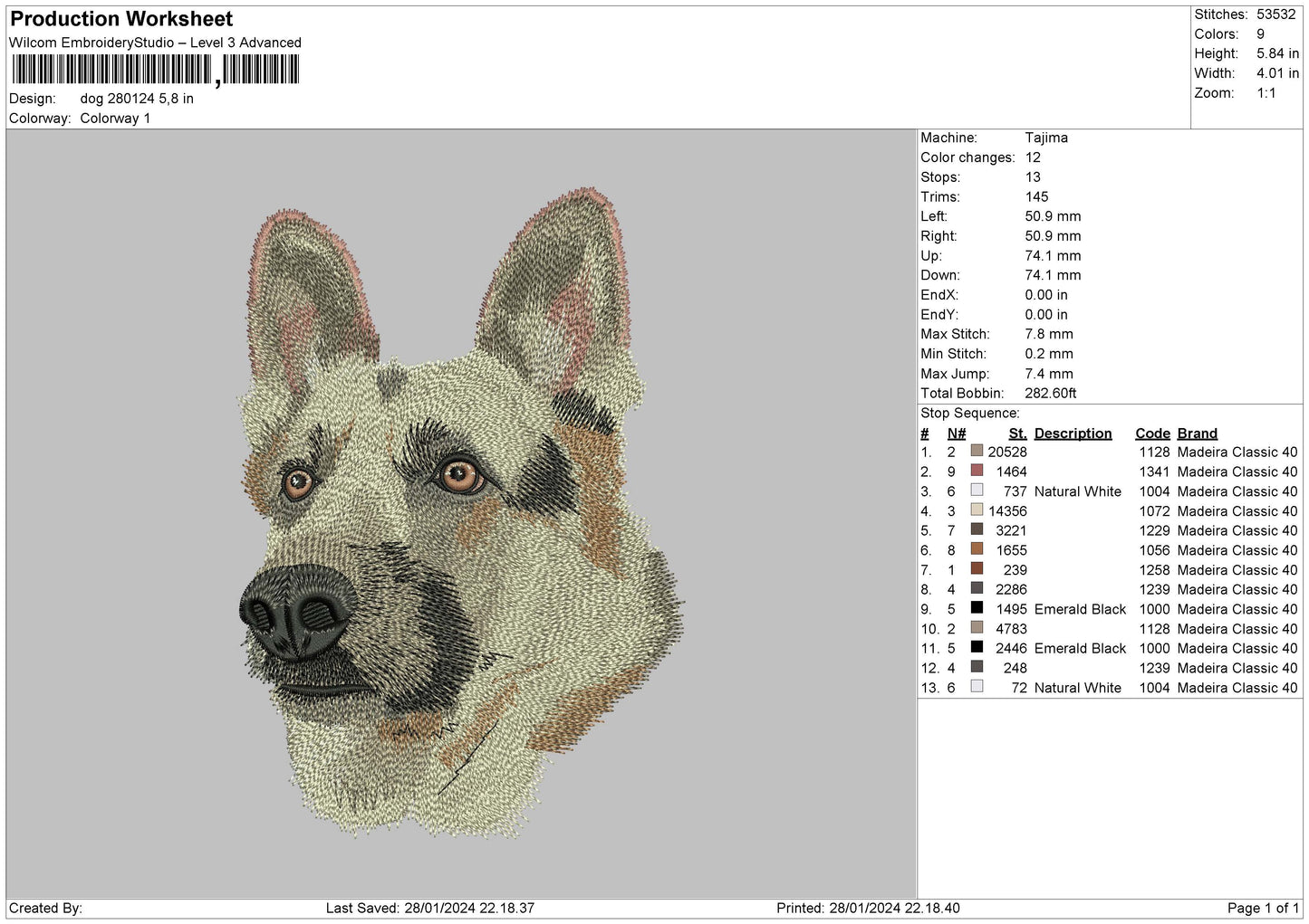 Dog 2801 Embroidery File 6 sizes