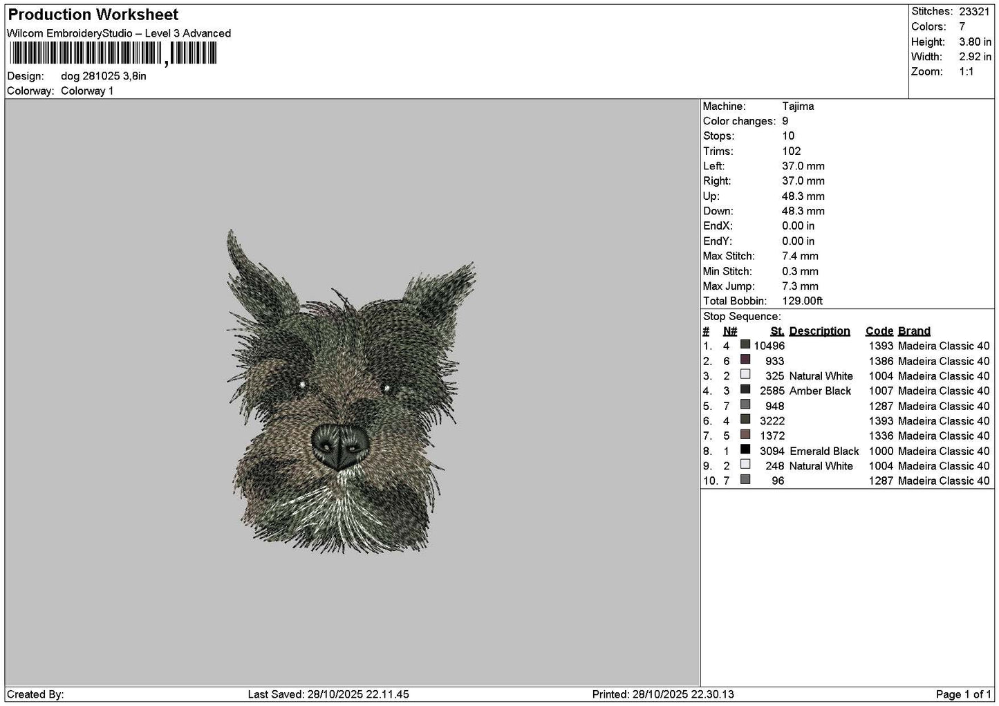 Dog 2810 Embroidery File 6 sizes